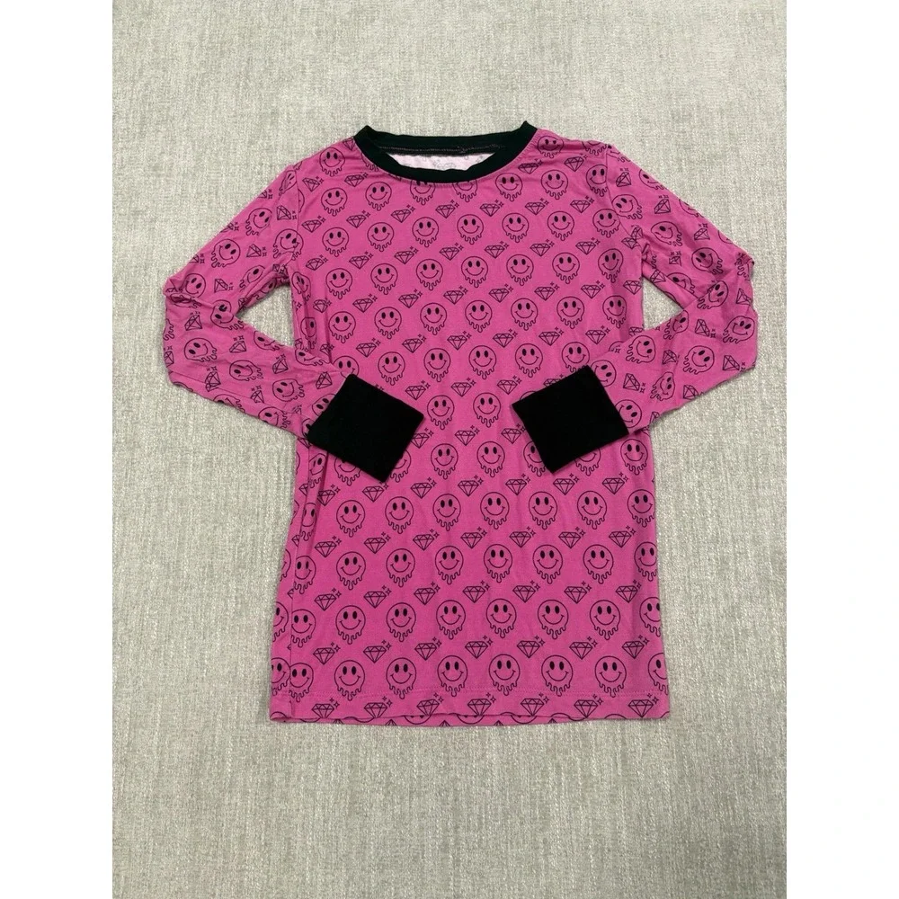 Heathers Haven Pink And Black Diamond And Smiley Face Bamboo Pajama 2PC Set 7/8